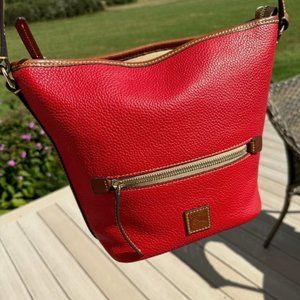 Dooney & Bourke Pebble Grain Zip Sac Red w/DB Medallion and Adjustable Straps